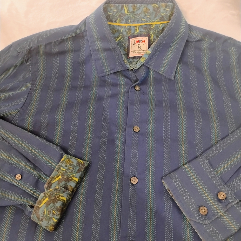 J. Garcia Blue Striped Button-Down Shirt with Green Accents